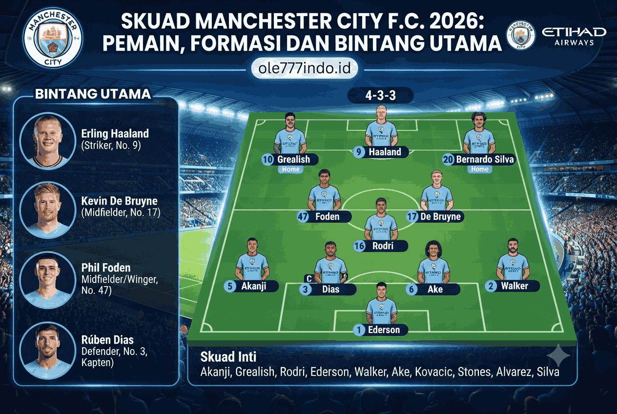 Skuad Manchester City F.C. 2026: Pemain, Formasi dan Bintang Utama