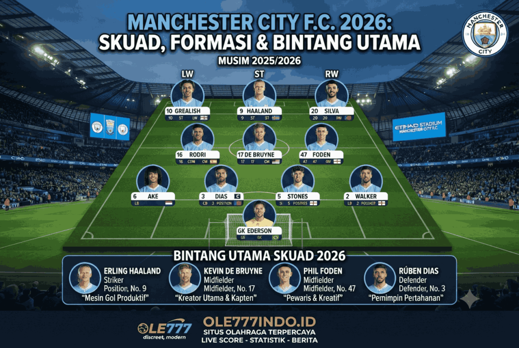 Skuad Manchester City F.C. 2026: Pemain, Formasi dan Bintang Utama