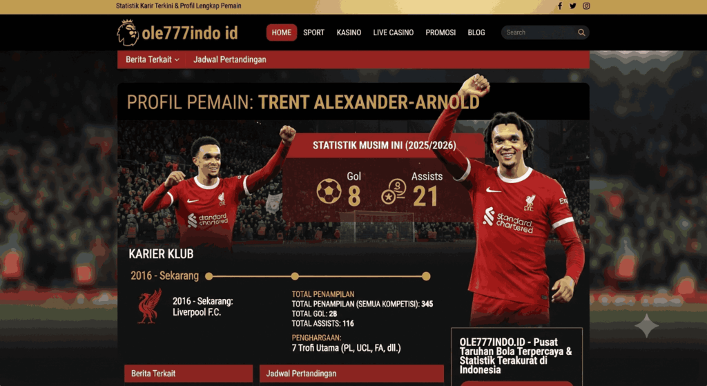 Statistik Trent Alexander-Arnold 2026: Gol, Assist, dan Karier