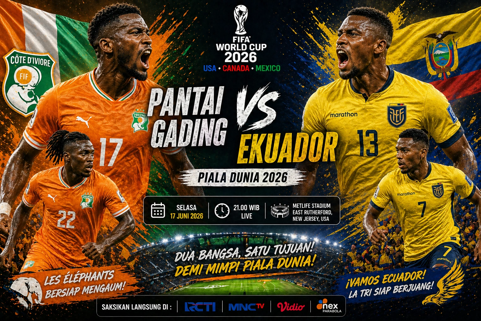 Prediksi Piala Dunia 2026: Pantai Gading vs Ekuador, Siapa yang Lolos dari Grup E?