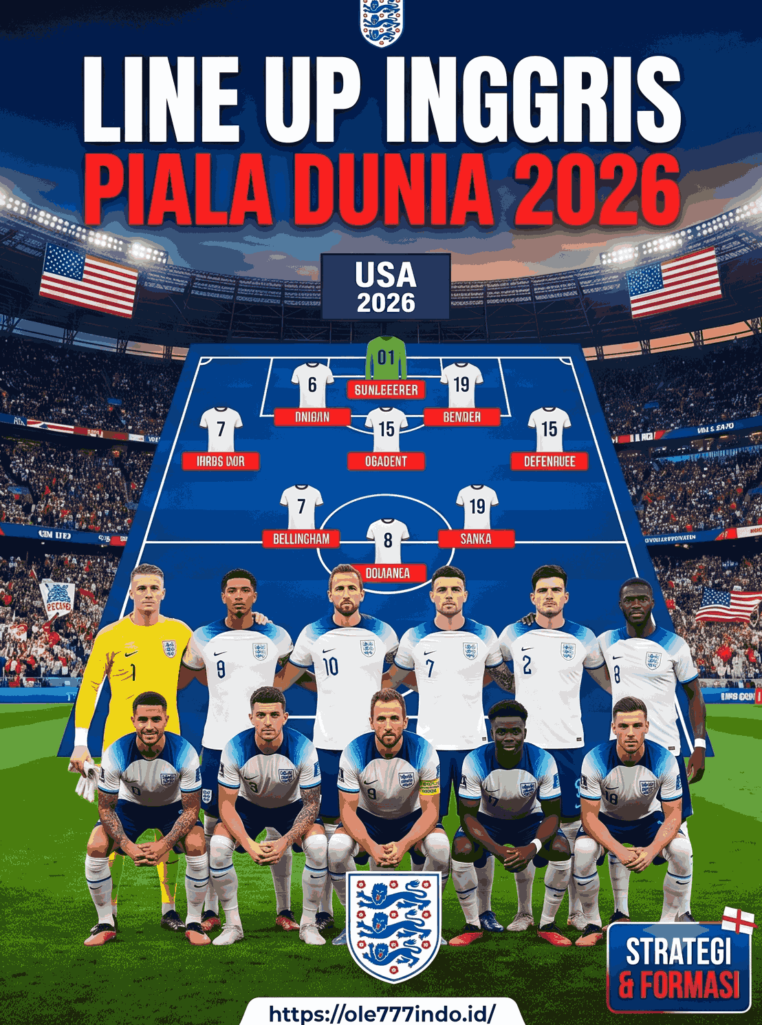 Line Up Inggris Piala Dunia 2026, Formasi Ideal dan Pemain Inti Andalan