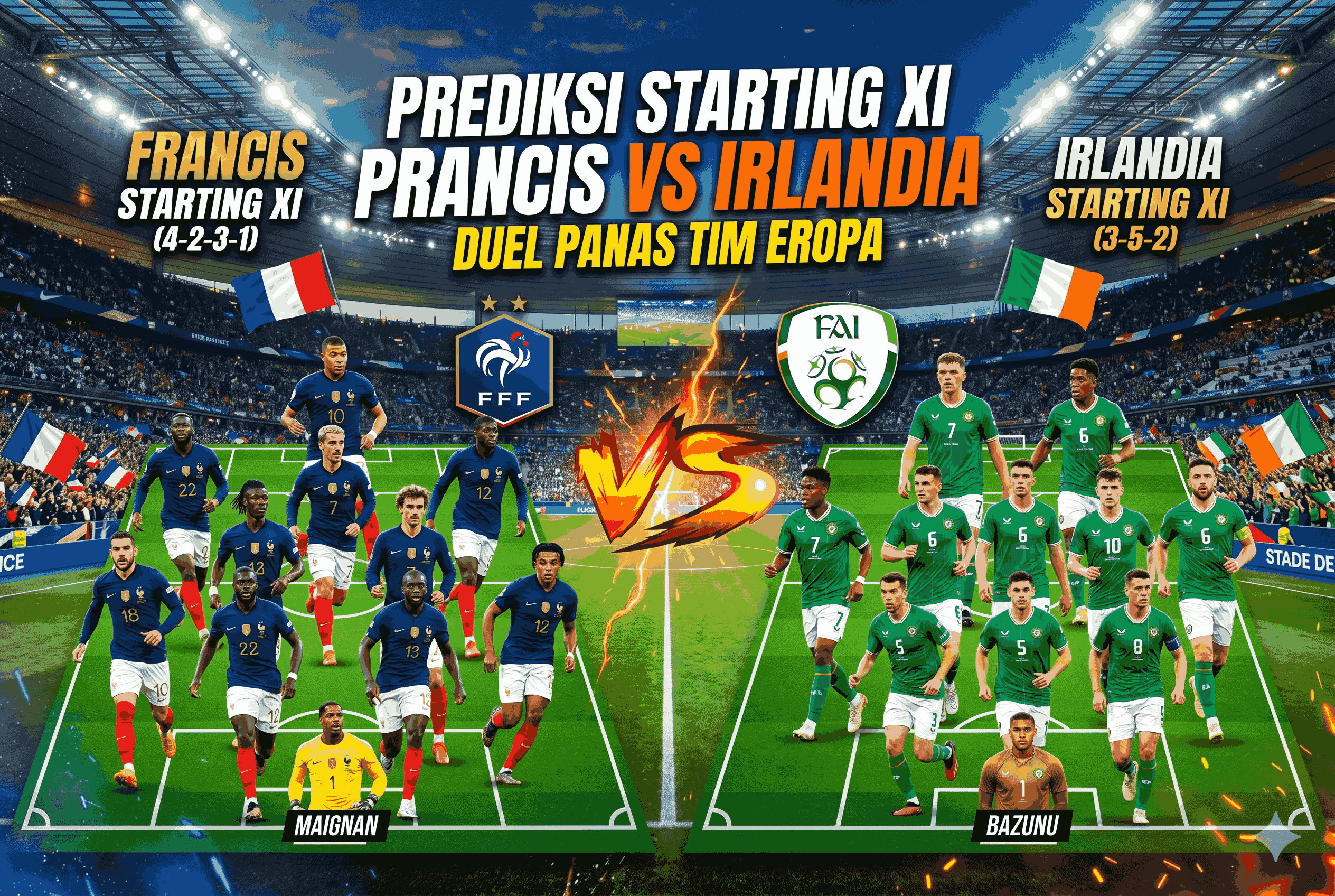 Prediksi Starting XI Prancis vs Irlandia, Duel Panas Tim Eropa