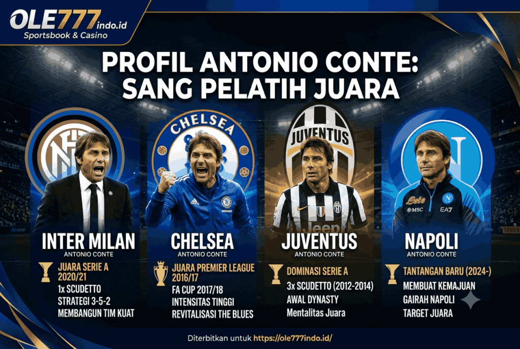 Profil Antonio Conte Inter Milan, Chelsea, Juventus & Napoli