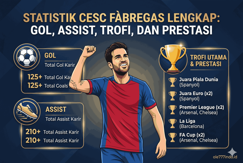 Statistik Cesc Fàbregas Lengkap: Gol, Assist, Trofi, dan Prestasi