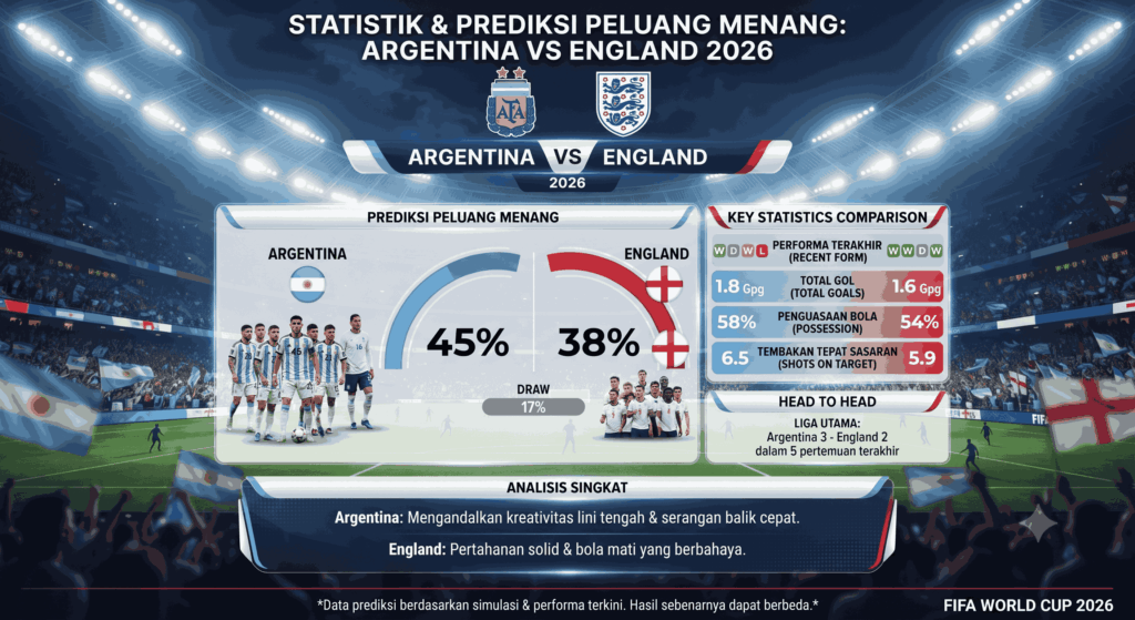 Argentina vs Inggris 2026: Statistik, Prediksi, dan Peluang Menang