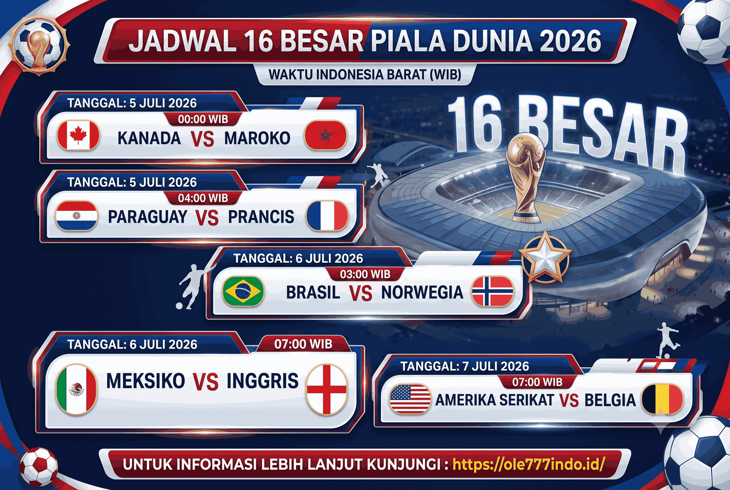 Jadwal 16 Besar Piala Dunia 2026: Tanggal & Pertandingan