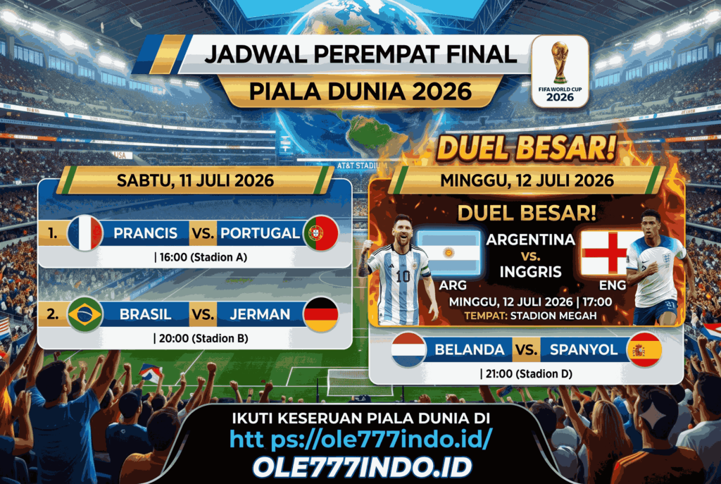 Jadwal Perempat Final Piala Dunia 2026, Ada Duel Besar 12 Juli 2026