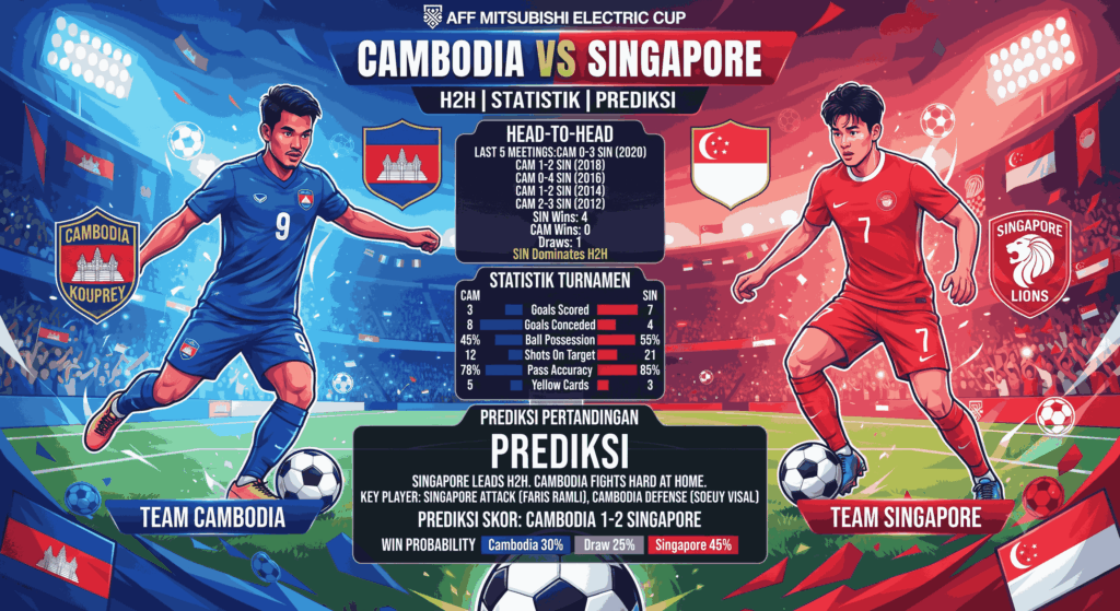 Kamboja vs Singapura AFF: H2H, Statistik, dan Prediksi
