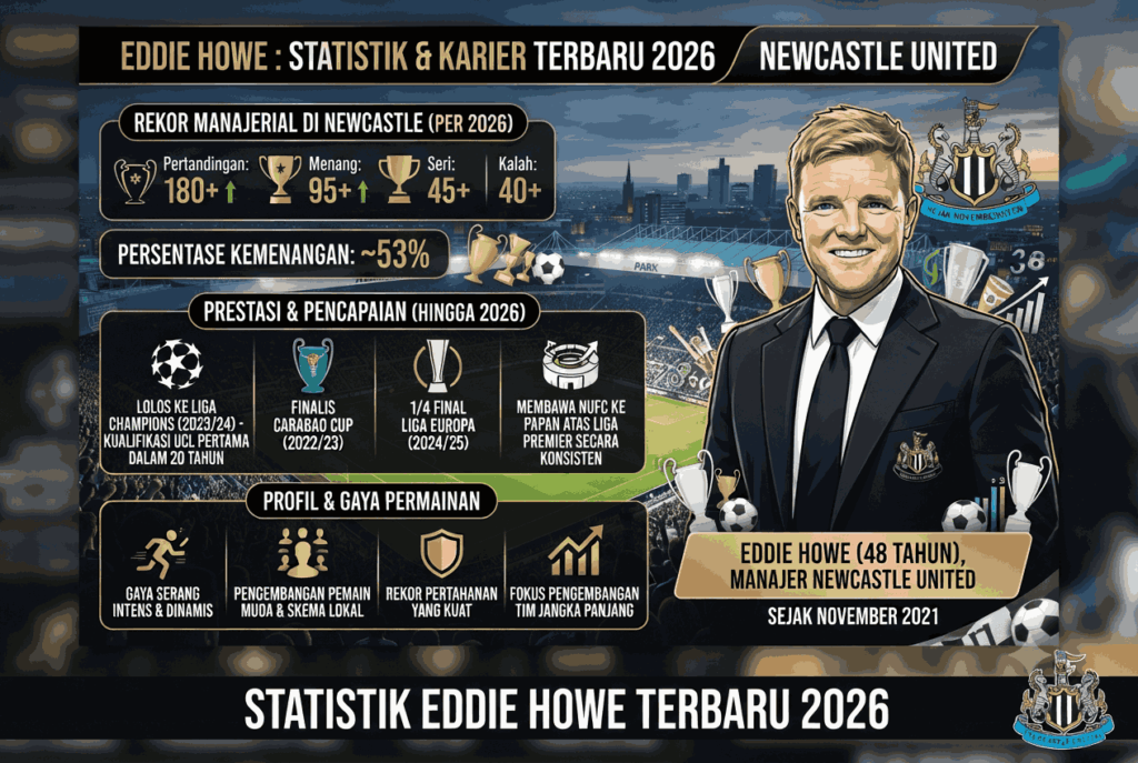 Statistik Eddie Howe Terbaru 2026: Rekor, Prestasi, dan Kariernya