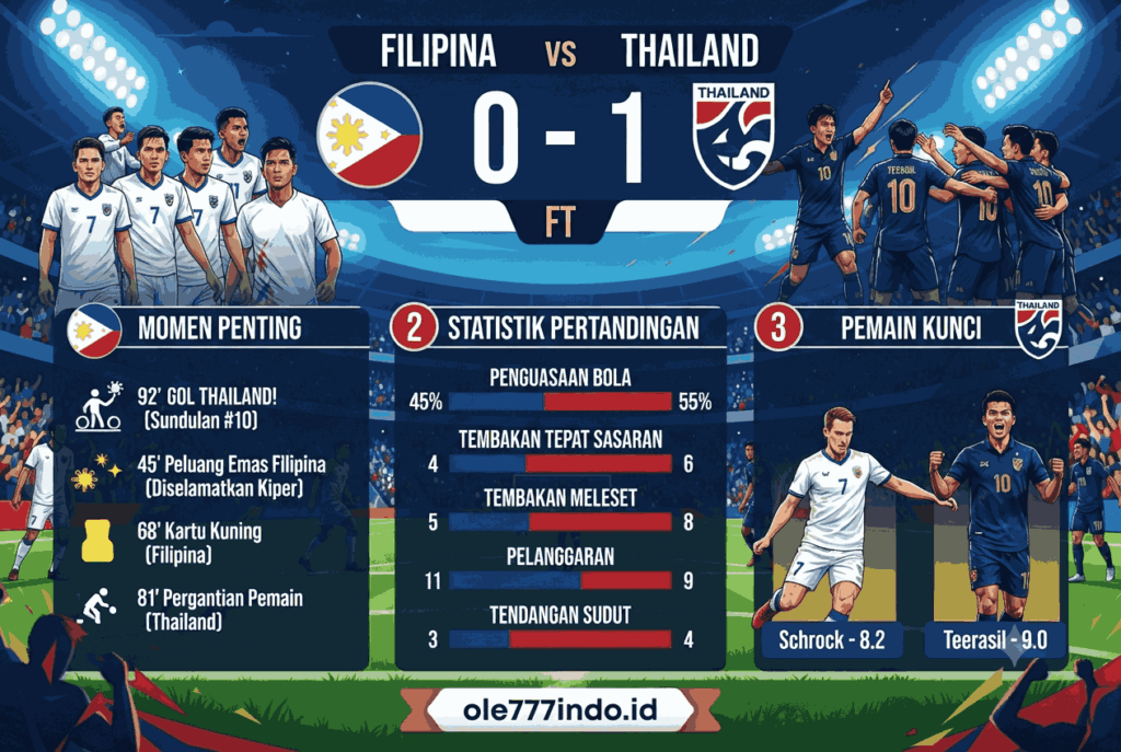 Filipina vs Thailand Berakhir 0-1, Statistik dan Momen Penting